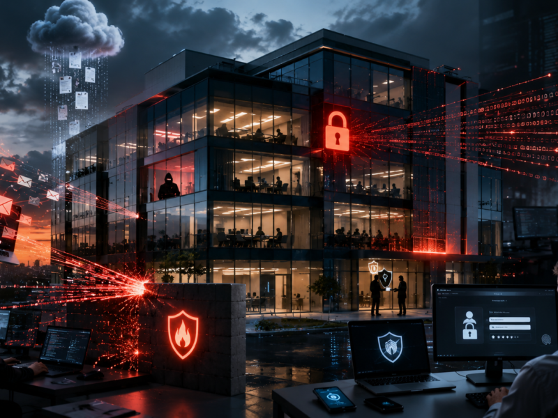 Top cybersecurity threats affecting businesses in 2026, including ransomware, phishing, AI-powered attacks, insider threats, cloud security risks, and data breaches.